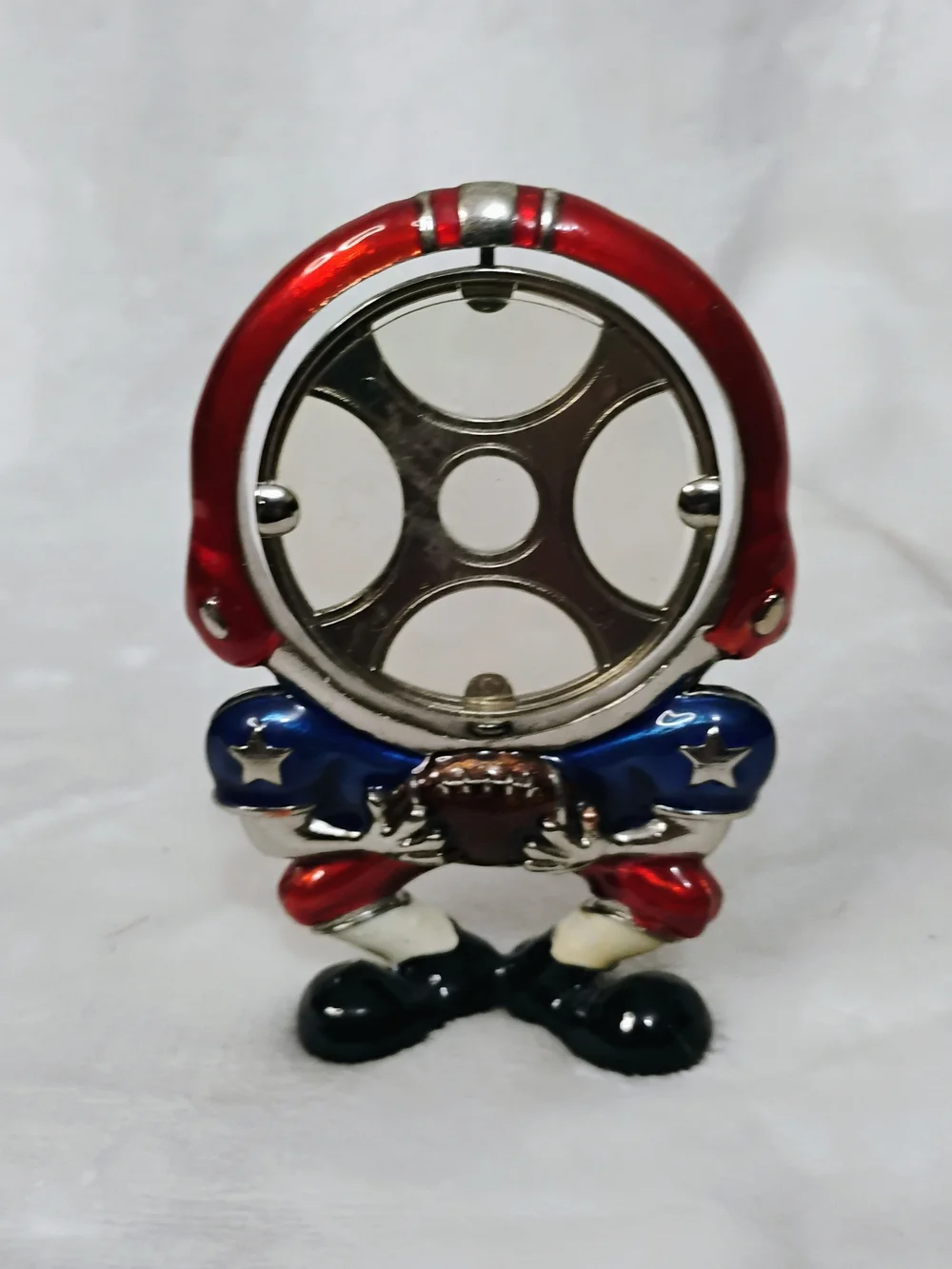 Vtg Novelty Metal Football Player Desktop Picture Face‎ Frame Red Blue Unique H